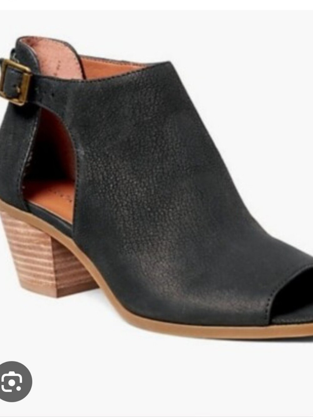 Lucky Brand 9 1/2 Barimo Black Leather Peep-Toe Stacked Heel Sandal